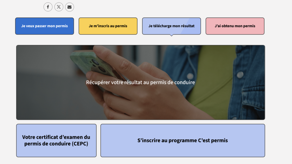 Page « Je télécharge mon résultat » sur le site de la Sécurité routière